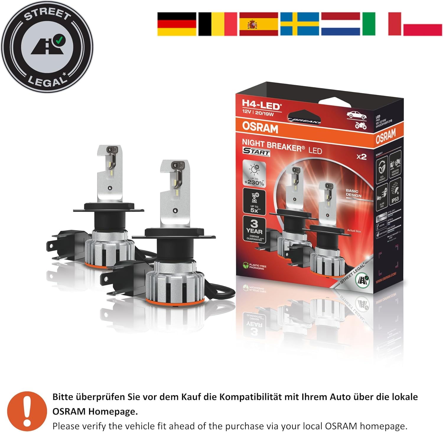 Osram Night Breaker LED Speed H7 – Straßenzugelassene LED Scheinwerferlampe, 6000K, Plug & Play