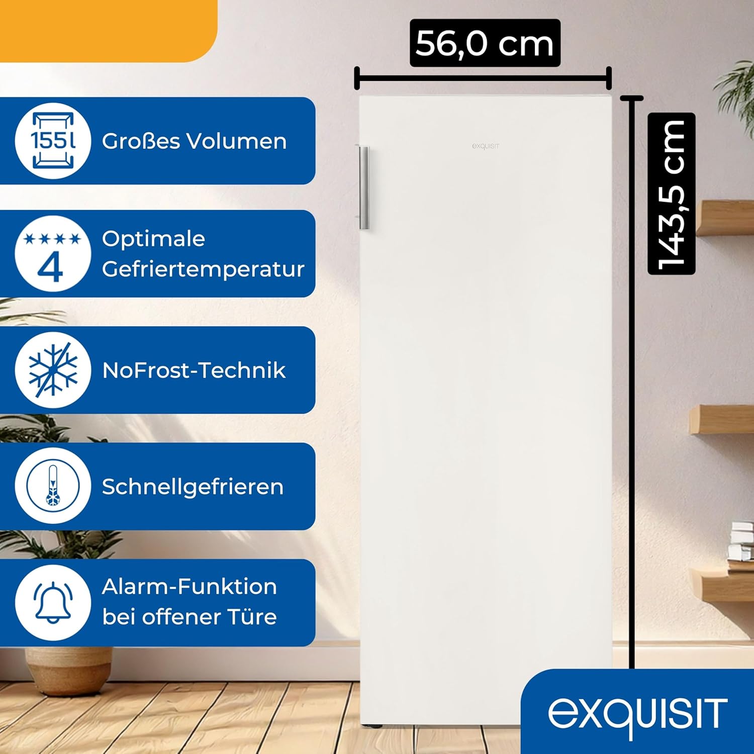 Exquisit Gefrierschrank GS5231-NF-H-040C – 161L Nutzinhalt, NoFrost, Türalarm