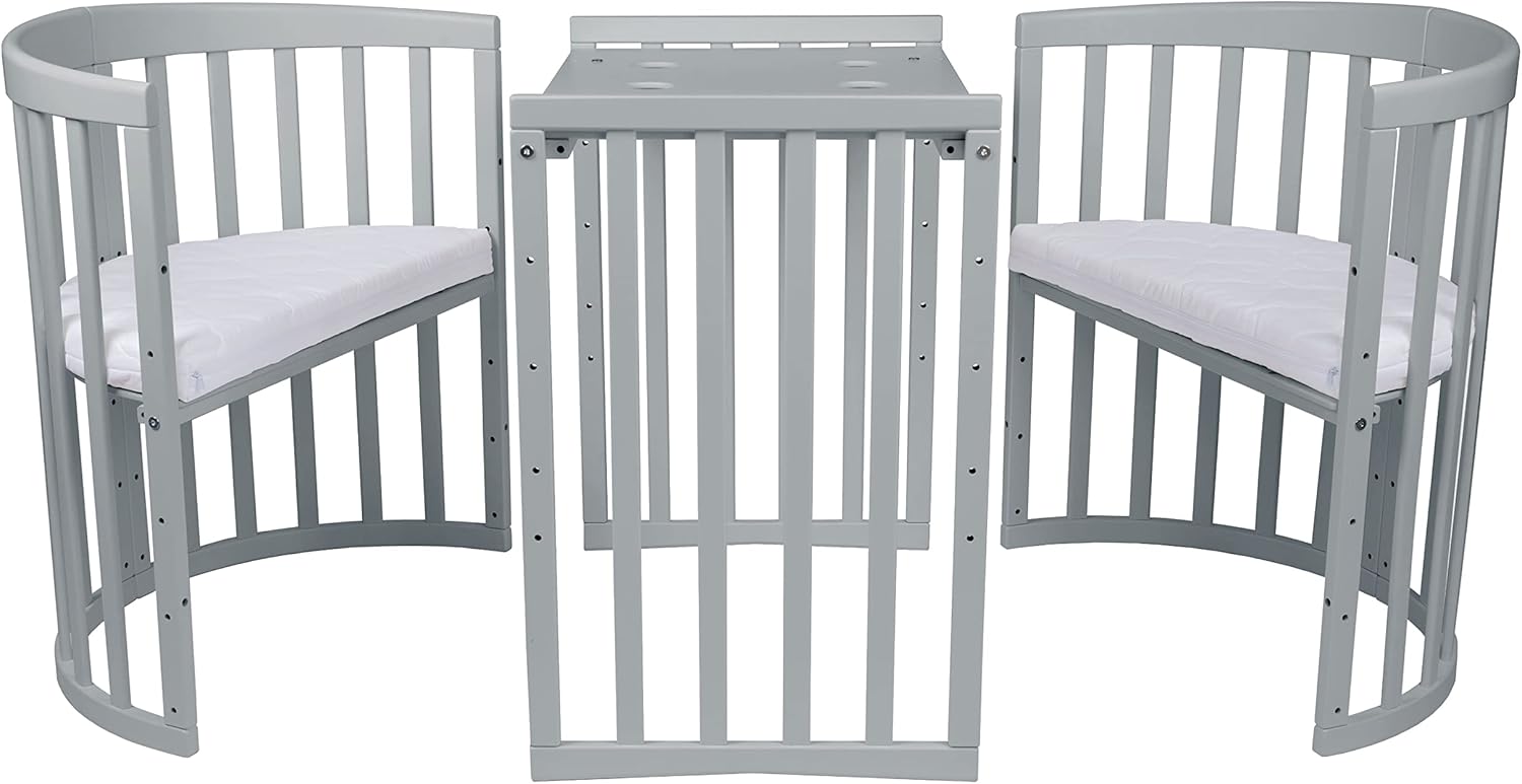 Waldin Oval Baby-Bett 7in1 – Mitwachsend, Gitterbett, Wickelkommode