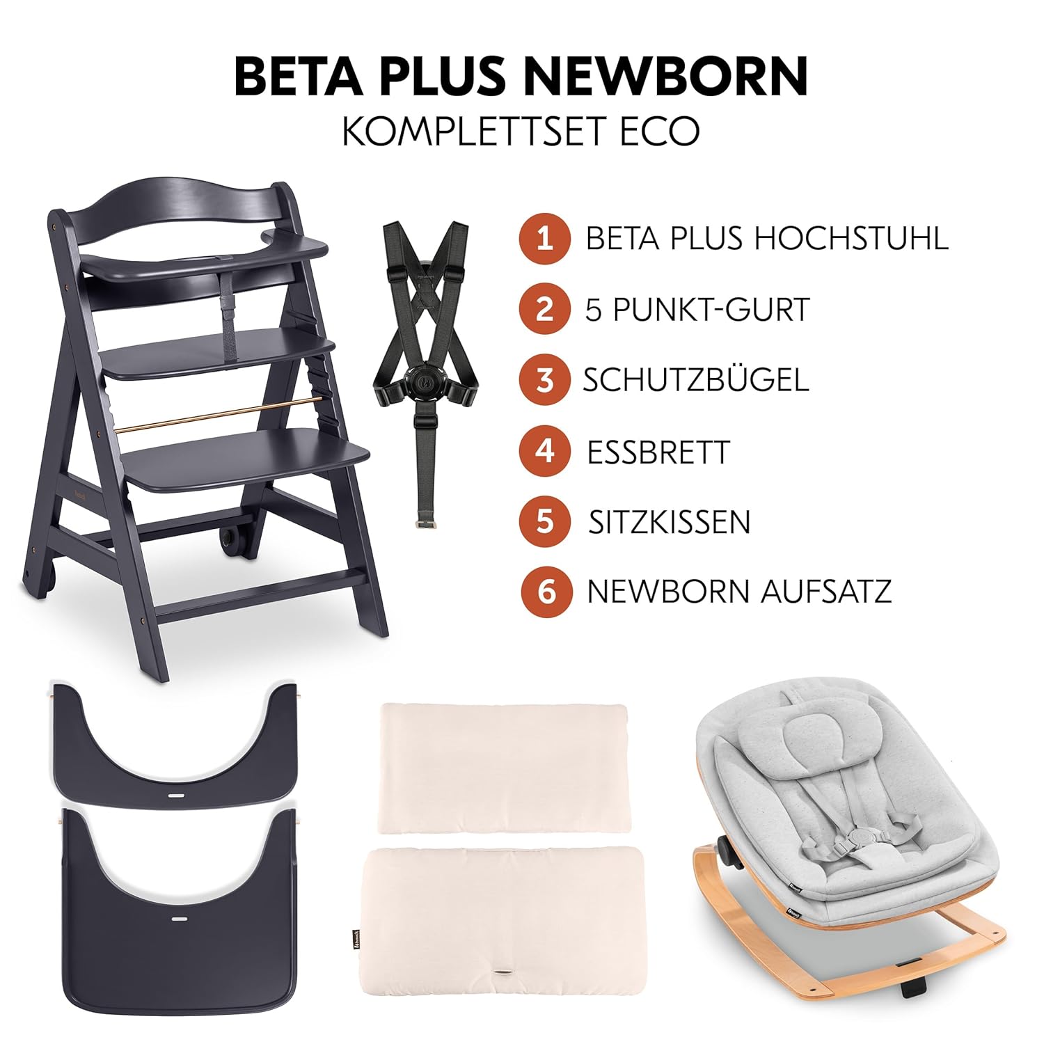 hauck Beta+ Newborn Set – Mitwachsender Hochstuhl, Neugeborenenaufsatz, Sitzpolster