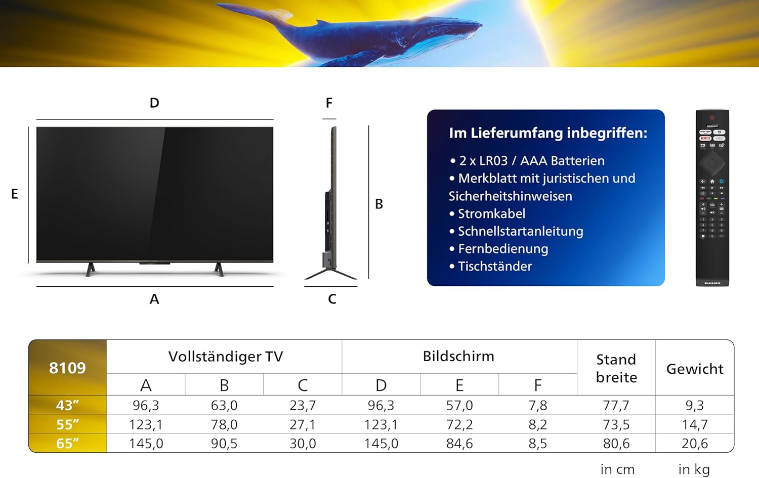 Philips Ambilight 43PUS8109 – 43 Zoll 4K LED Smart TV mit Titan OS & Dolby Atmos