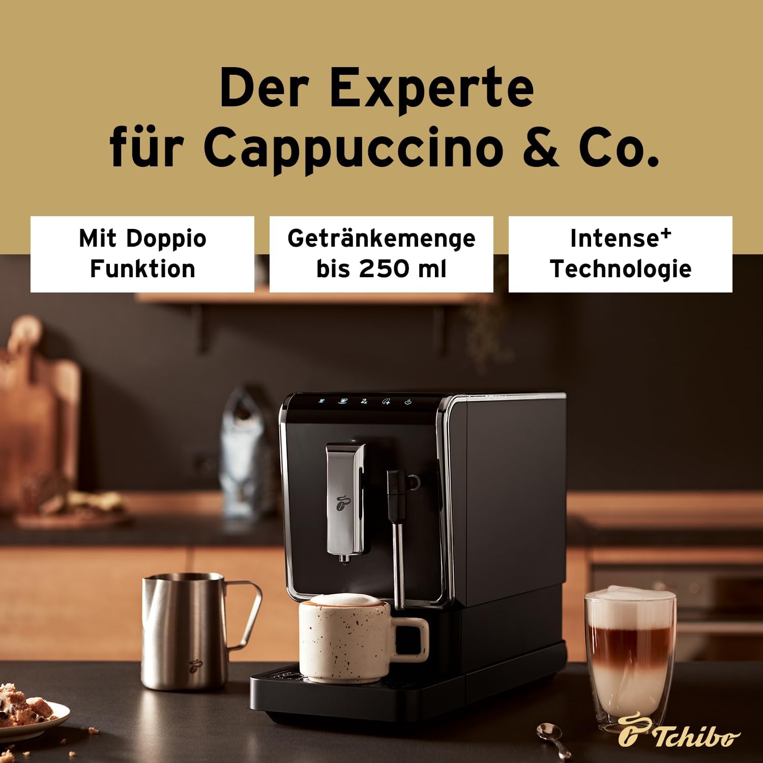 Tchibo Esperto Latte – Milchaufschäumer, Caffè Crema & Espresso, Kompakt Anthrazit
