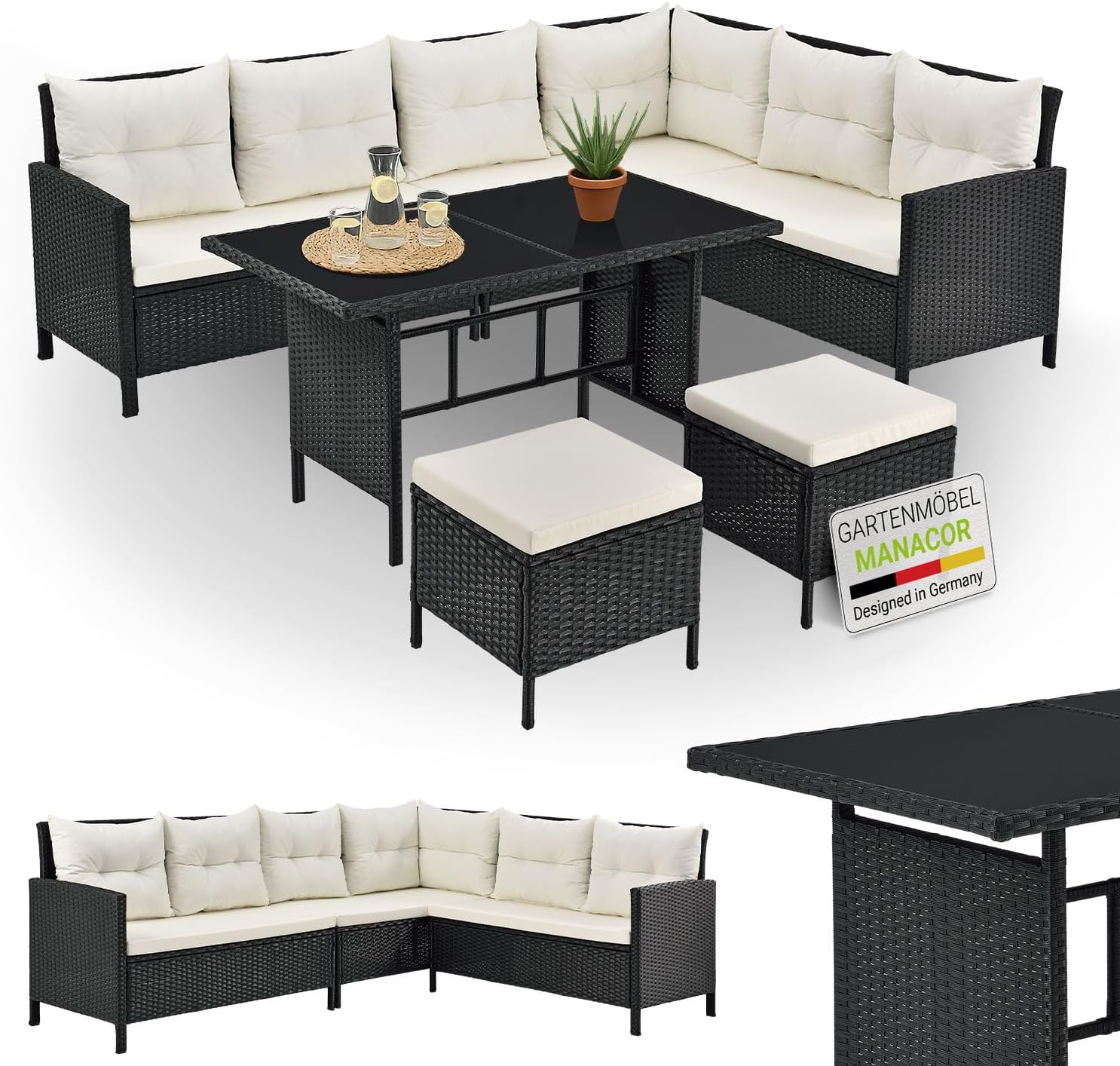 Juskys Manacor Polyrattan Lounge Set – 5-teilig für bis zu 7 Personen
