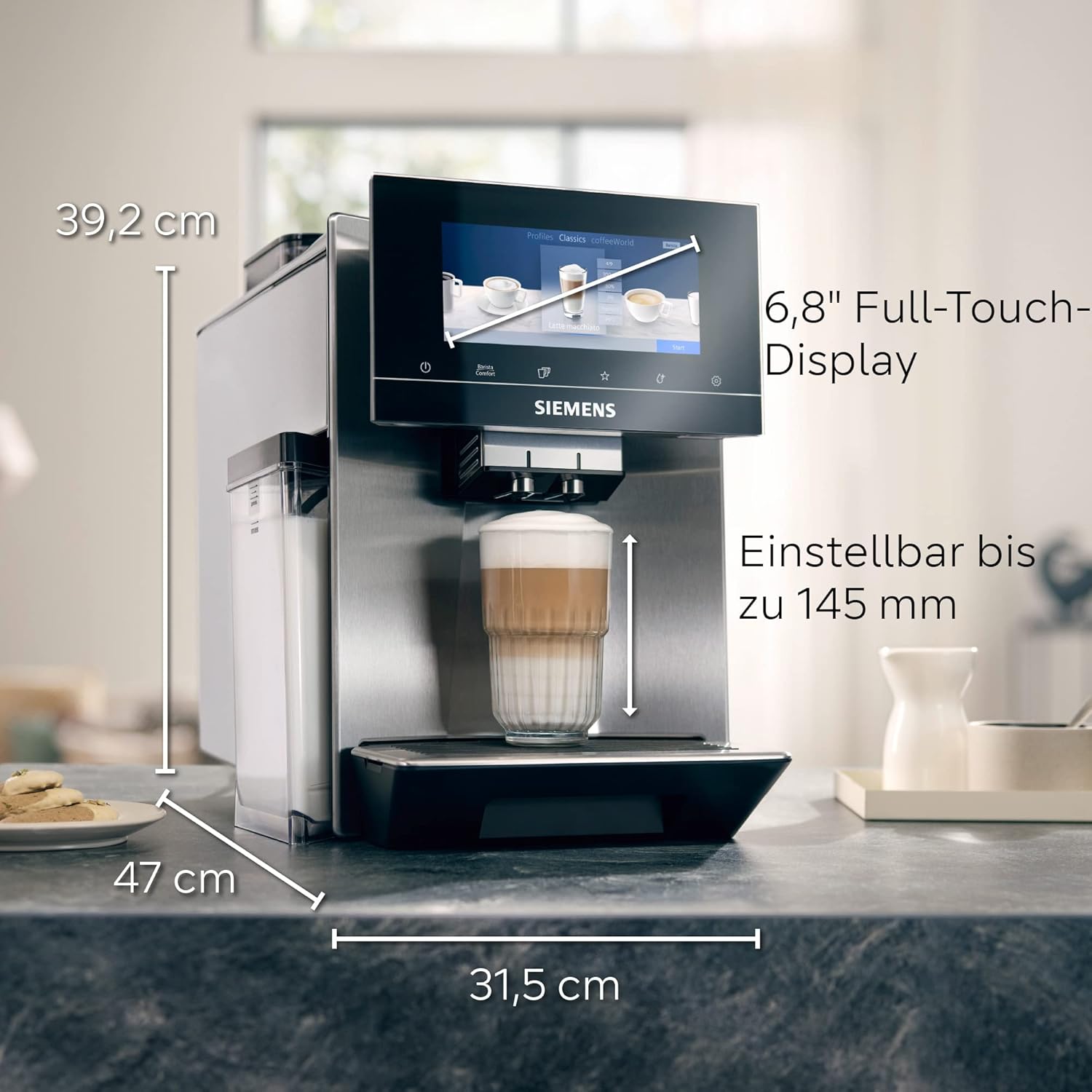 Siemens EQ900 TQ903D03 Kaffeevollautomat – 1500 W, Full-Touch-Display, App-Steuerung