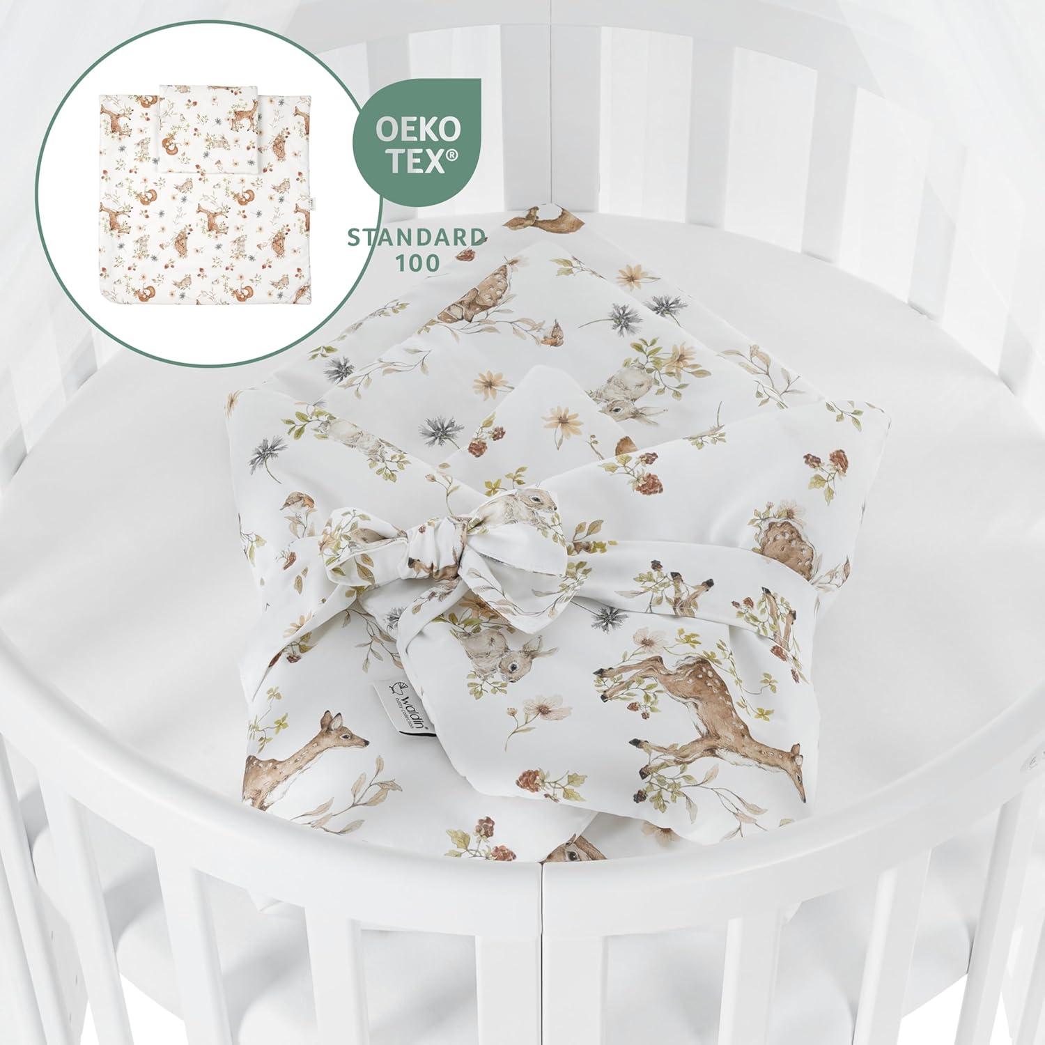 Waldin Oval Baby-Bett 7in1 – Mitwachsend, Gitterbett, Wickelkommode