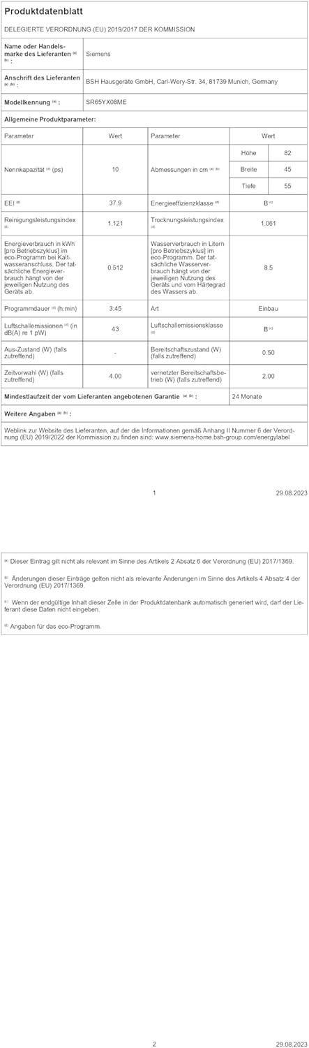 Siemens SR65YX08ME iQ500 Geschirrspüler – Vollintegriert 45 cm, Zeolith-Trocknung, Besteckschublade