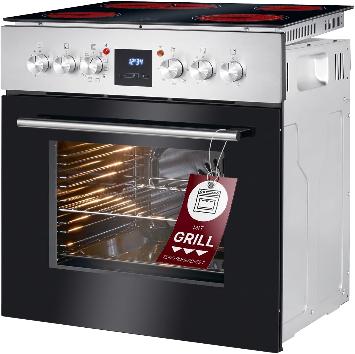 Bomann Elektroherd-Set EHBC 7936 IX – 56L Backofen, 4 Cerankochzonen, 9 Funktionen