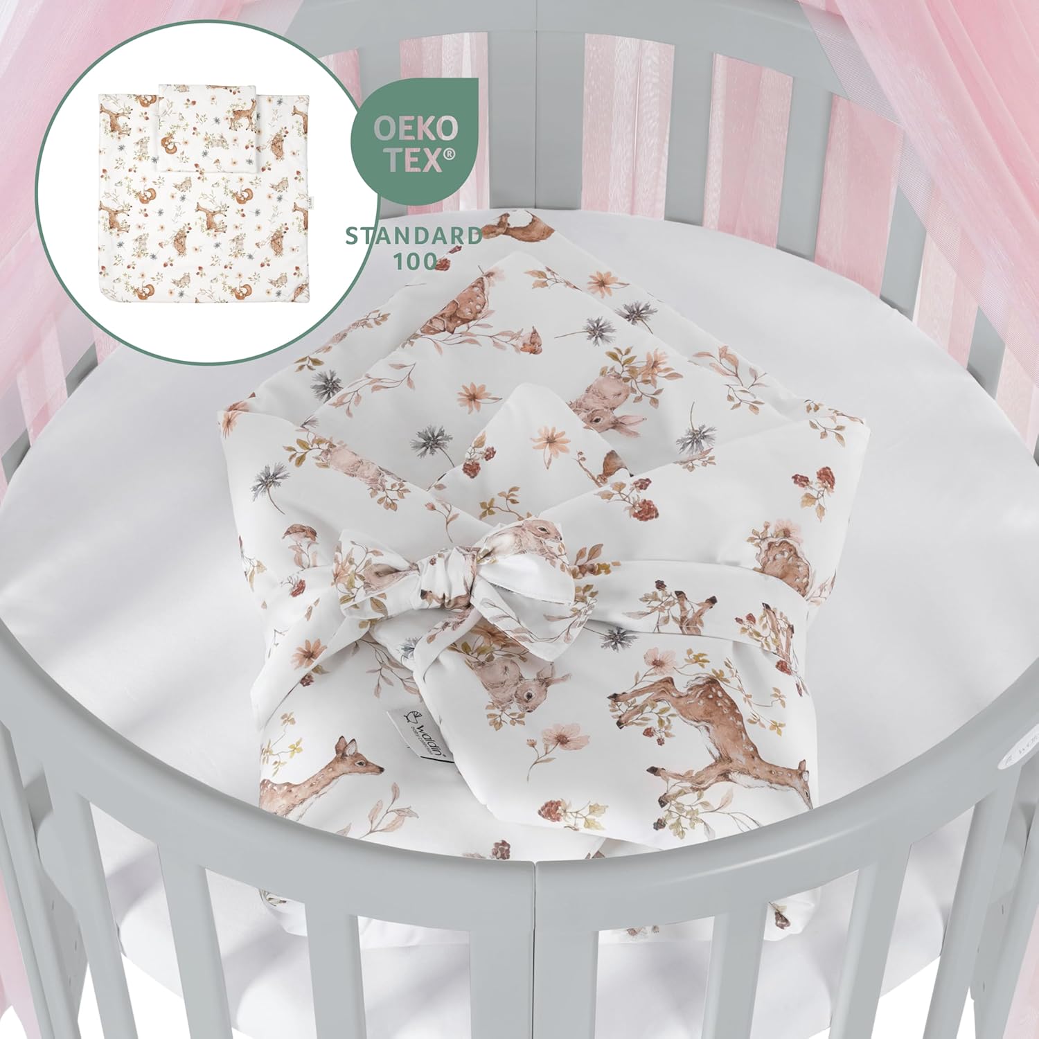 Waldin Oval Baby-Bett 7in1 – Mitwachsend, Gitterbett, Wickelkommode