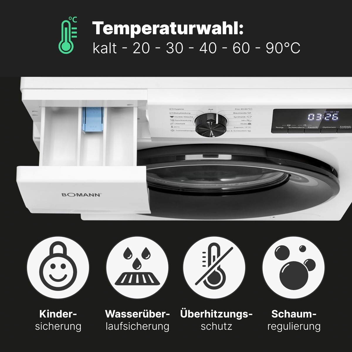 Bomann WA 7175 Waschmaschine – 7 kg, 1400 U/min, 15 Programme