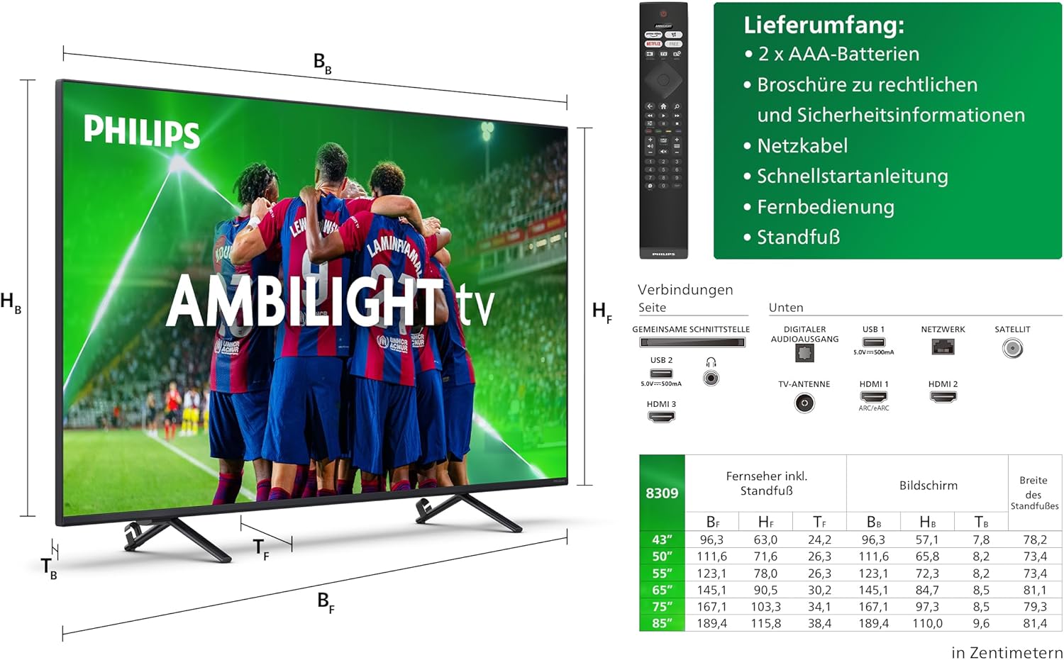 Philips Ambilight 43PUS8109 – 43 Zoll 4K LED Smart TV mit Titan OS & Dolby Atmos