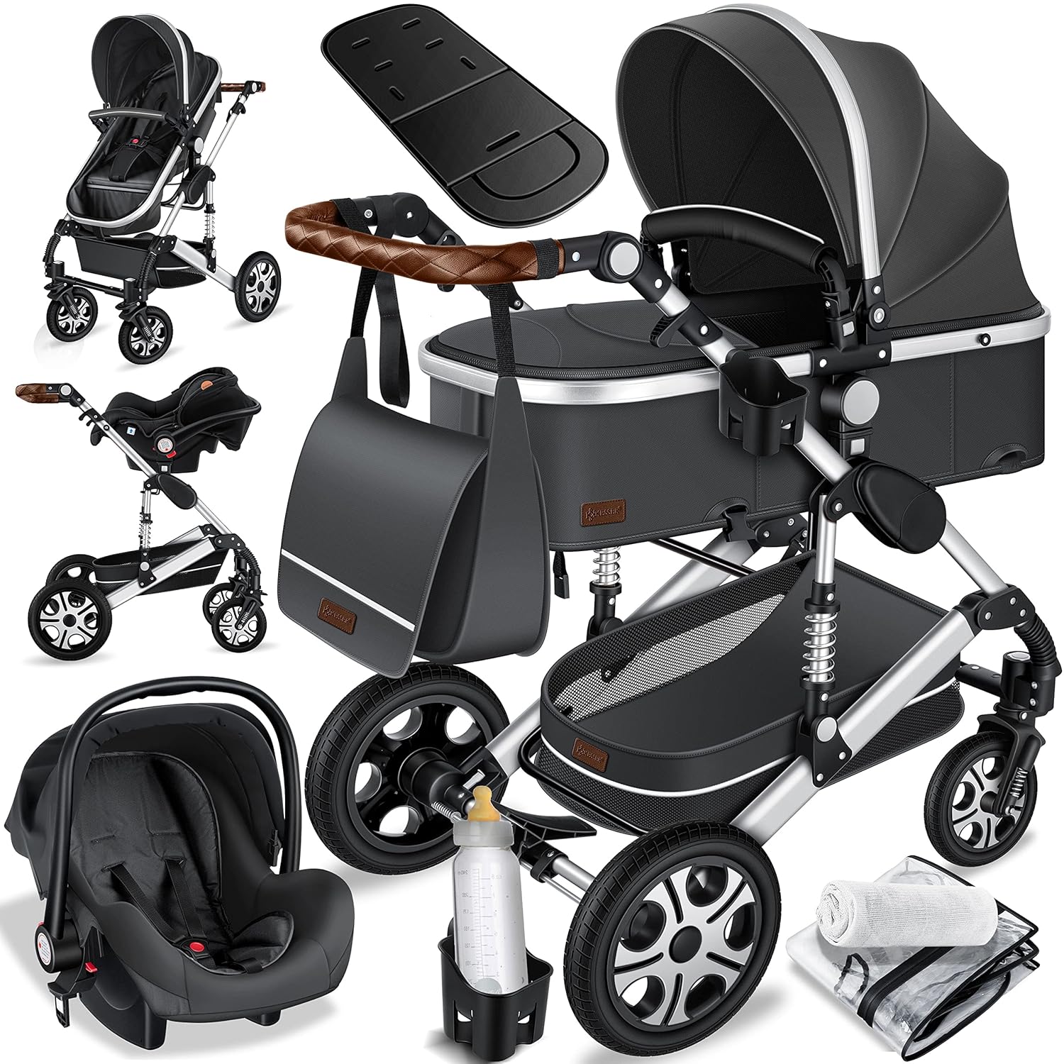 KESSER® Loops 3 in 1 Kinderwagen – Babywanne, Buggy Sportsitz, Auto-Babyschale