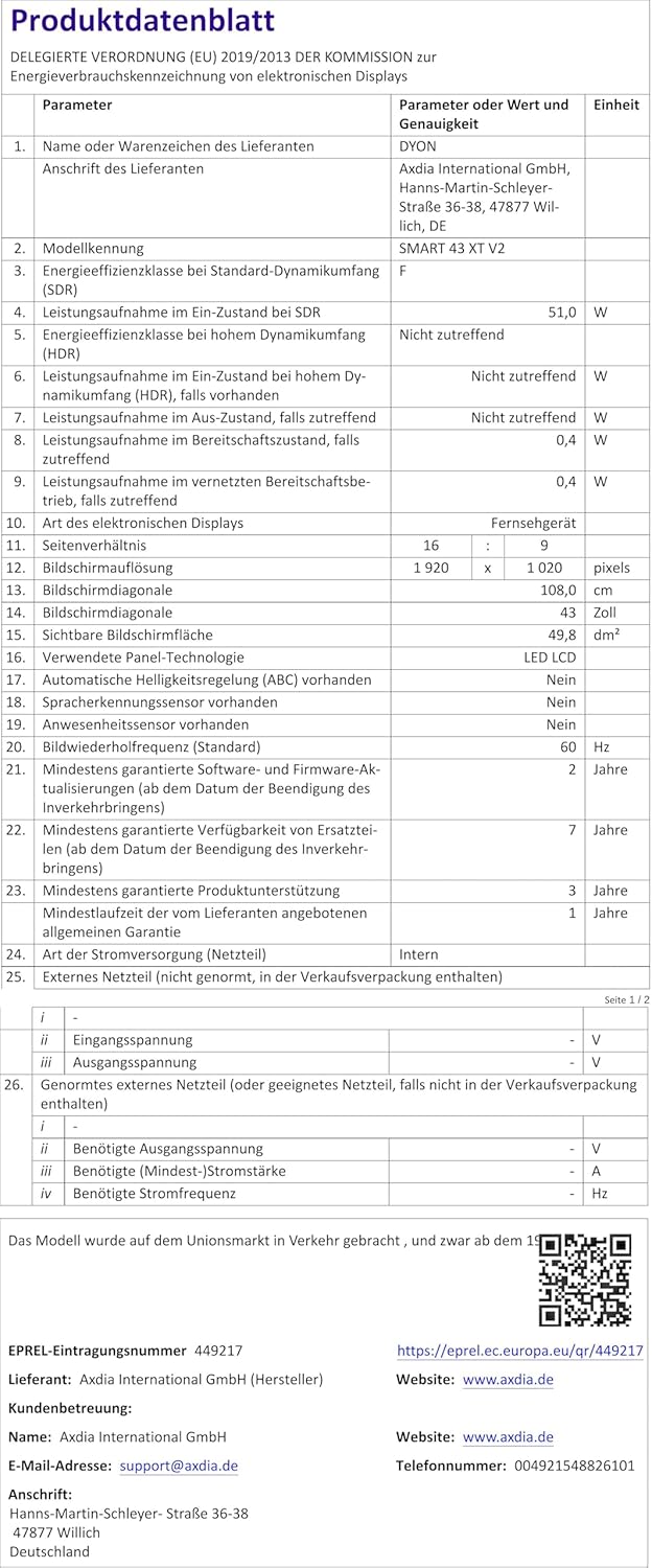 DYON Smart 43 VX – 43 Zoll Full HD Smart TV mit Triple Tuner, App Store & Streaming-Diensten