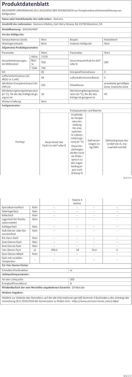Siemens GS54NAWCV iQ500 Gefrierschrank – 327 L, 176x70 cm, noFrost