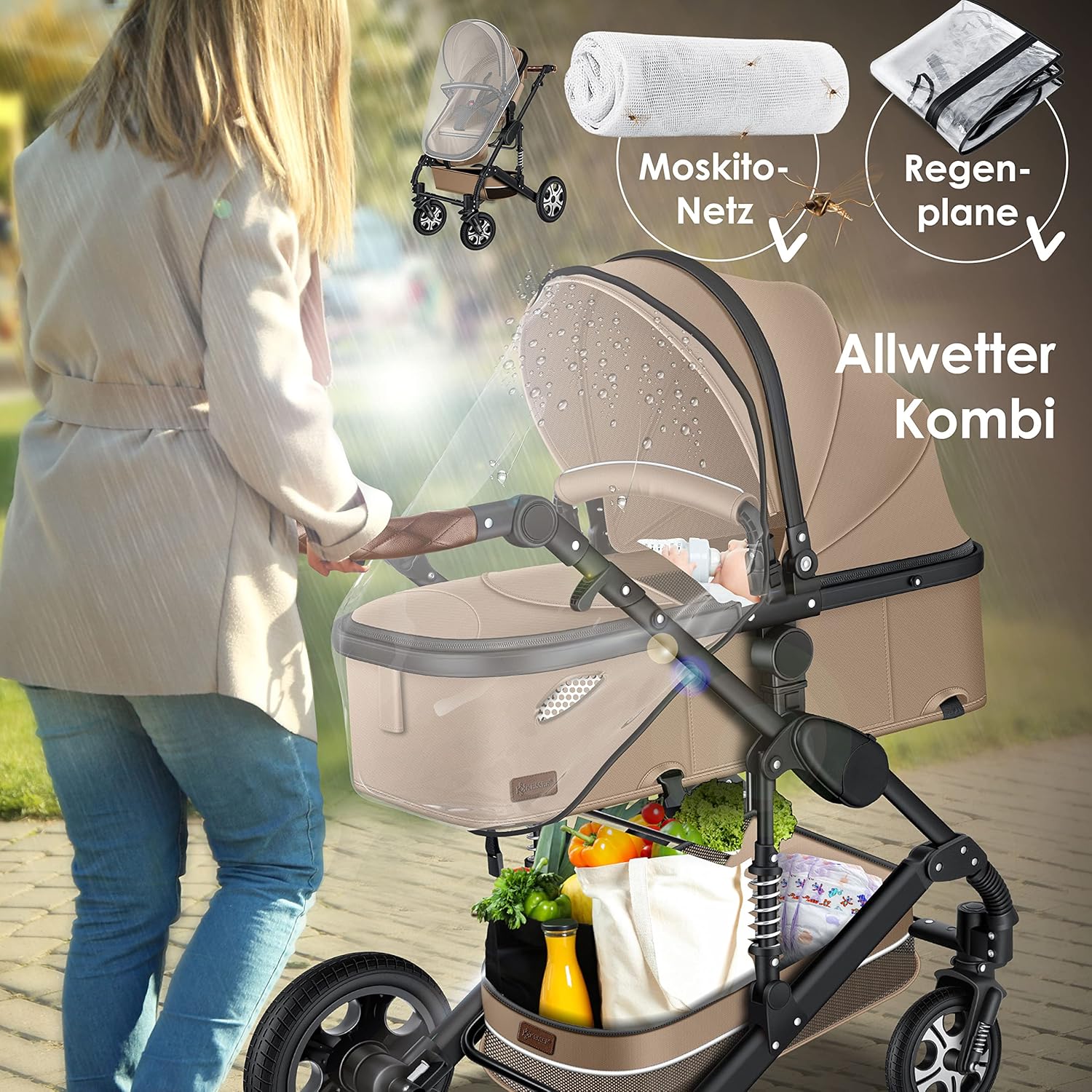 KESSER® Loops 3 in 1 Kinderwagen – Babywanne, Buggy Sportsitz, Auto-Babyschale