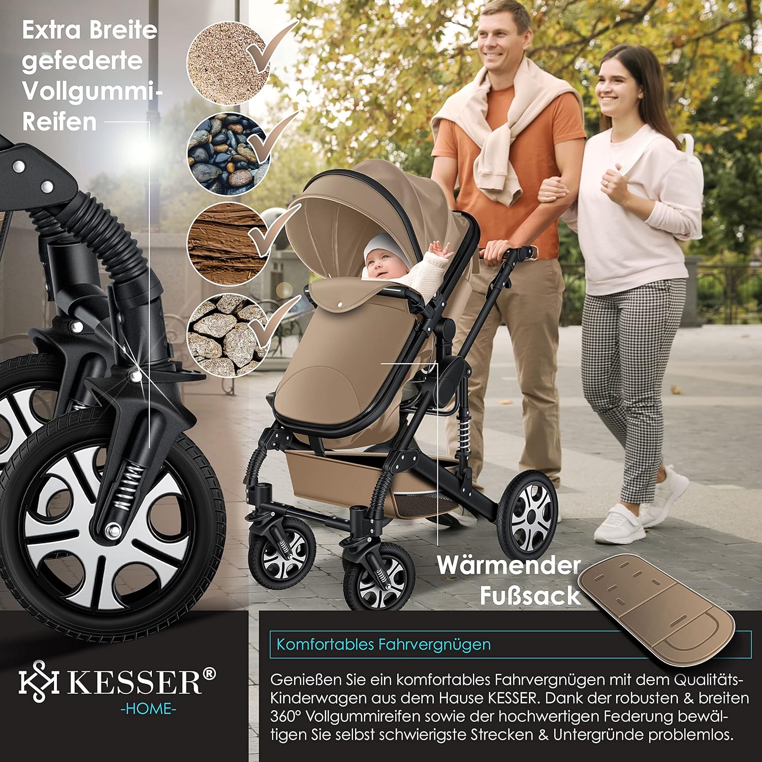 KESSER® Loops 3 in 1 Kinderwagen – Babywanne, Buggy Sportsitz, Auto-Babyschale