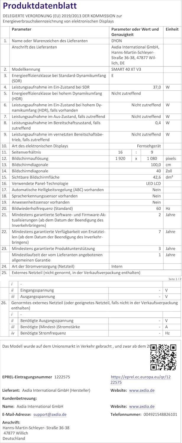 DYON Smart 43 VX – 43 Zoll Full HD Smart TV mit Triple Tuner, App Store & Streaming-Diensten