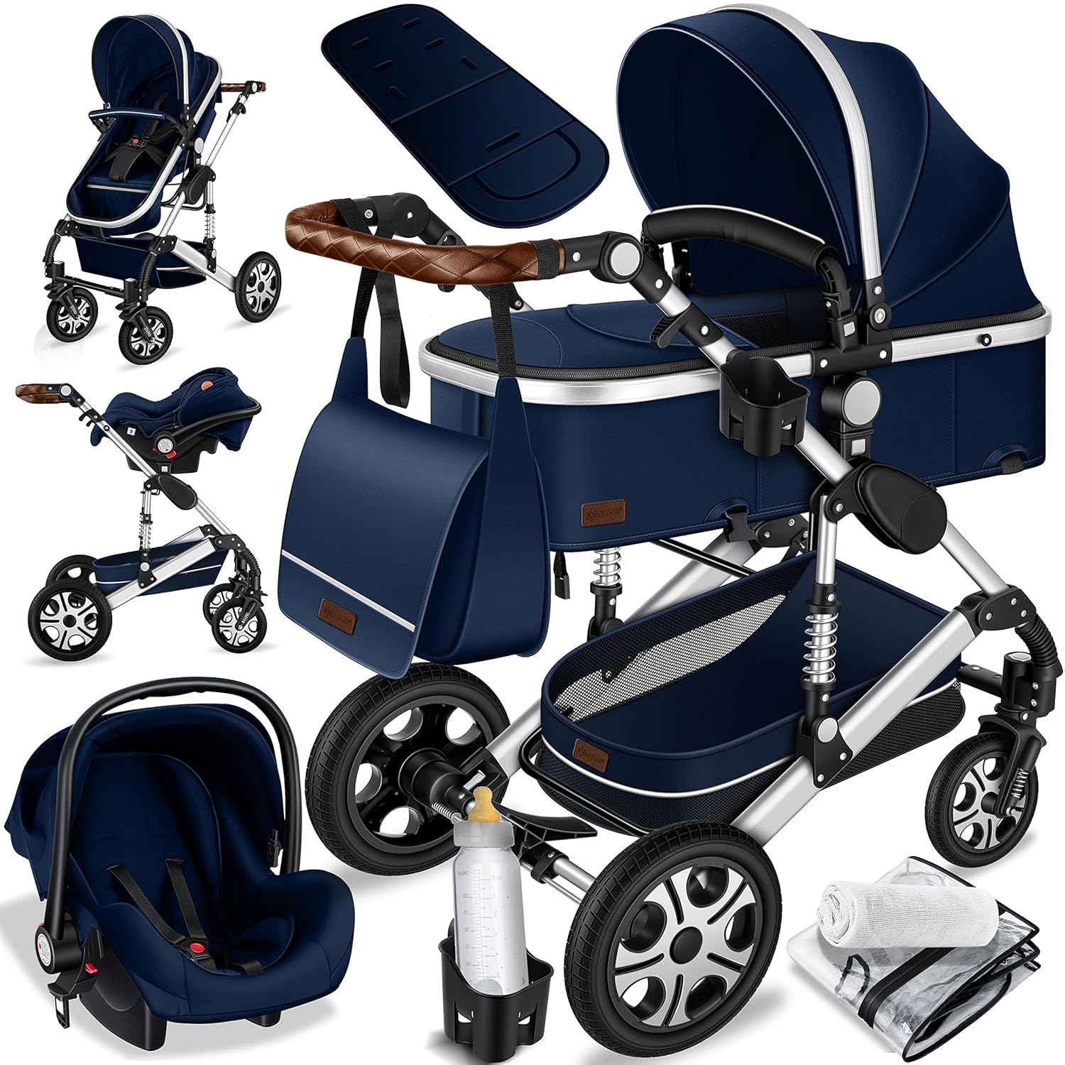 KESSER® Loops 3 in 1 Kinderwagen – Babywanne, Buggy Sportsitz, Auto-Babyschale