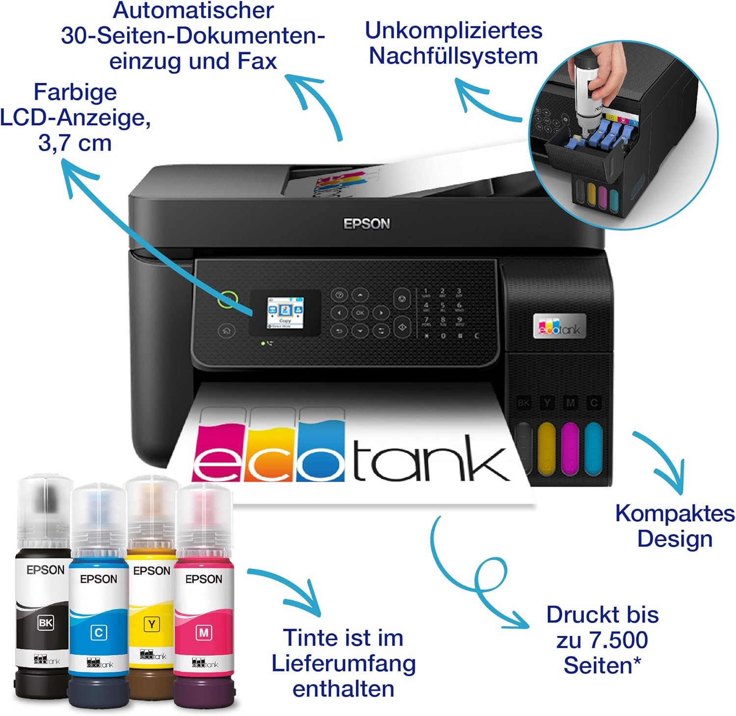 Epson EcoTank ET-4800 – A4, Multifunktion, Wi-Fi, Tintentanks für 3 Jahre