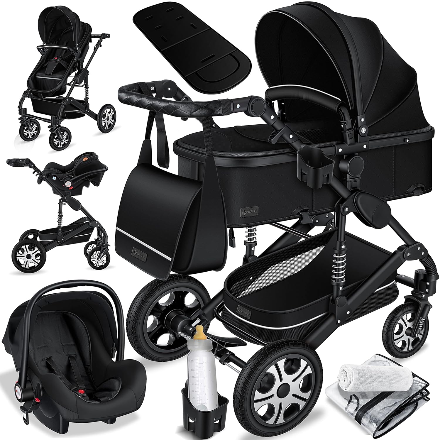 KESSER® Loops 3 in 1 Kinderwagen – Babywanne, Buggy Sportsitz, Auto-Babyschale