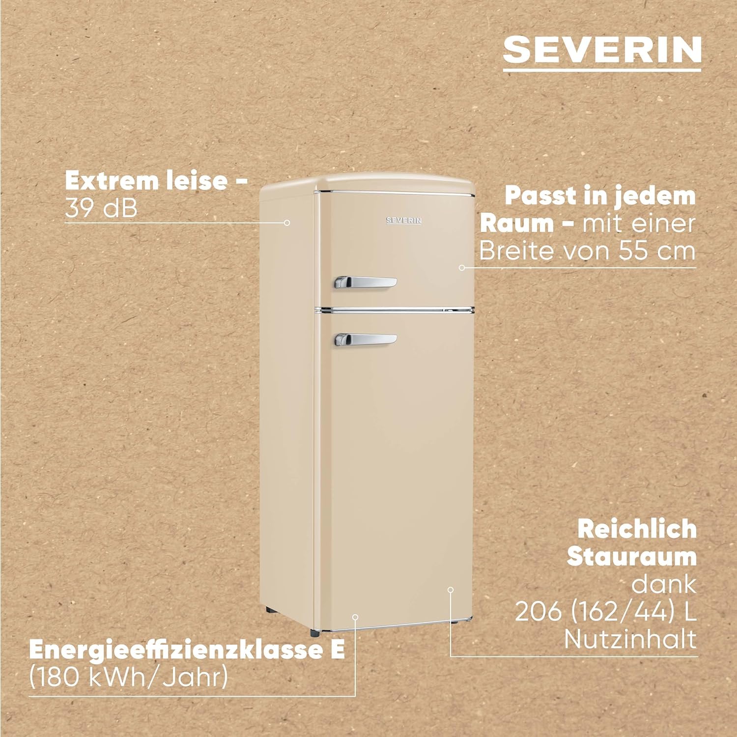 SEVERIN RKG 8933 – Kühl-/Gefrierkombination, 206 L, platzsparend, creme