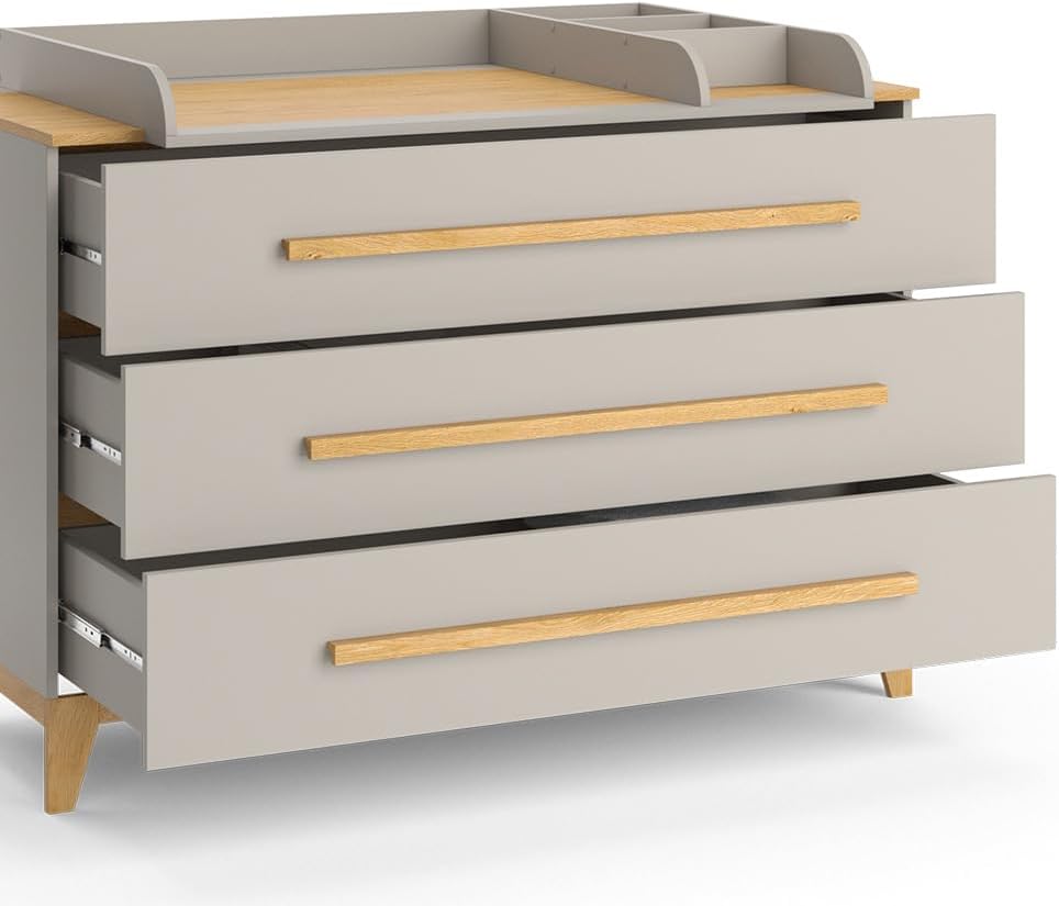 VitaliSpa Wickelkommode Malia XL – 133 x 98 cm, 3 Schubladen, Weiß/Eiche