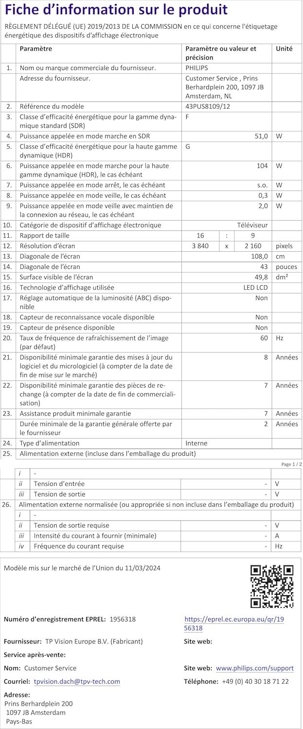Philips Ambilight 43PUS8109 – 43 Zoll 4K LED Smart TV mit Titan OS & Dolby Atmos