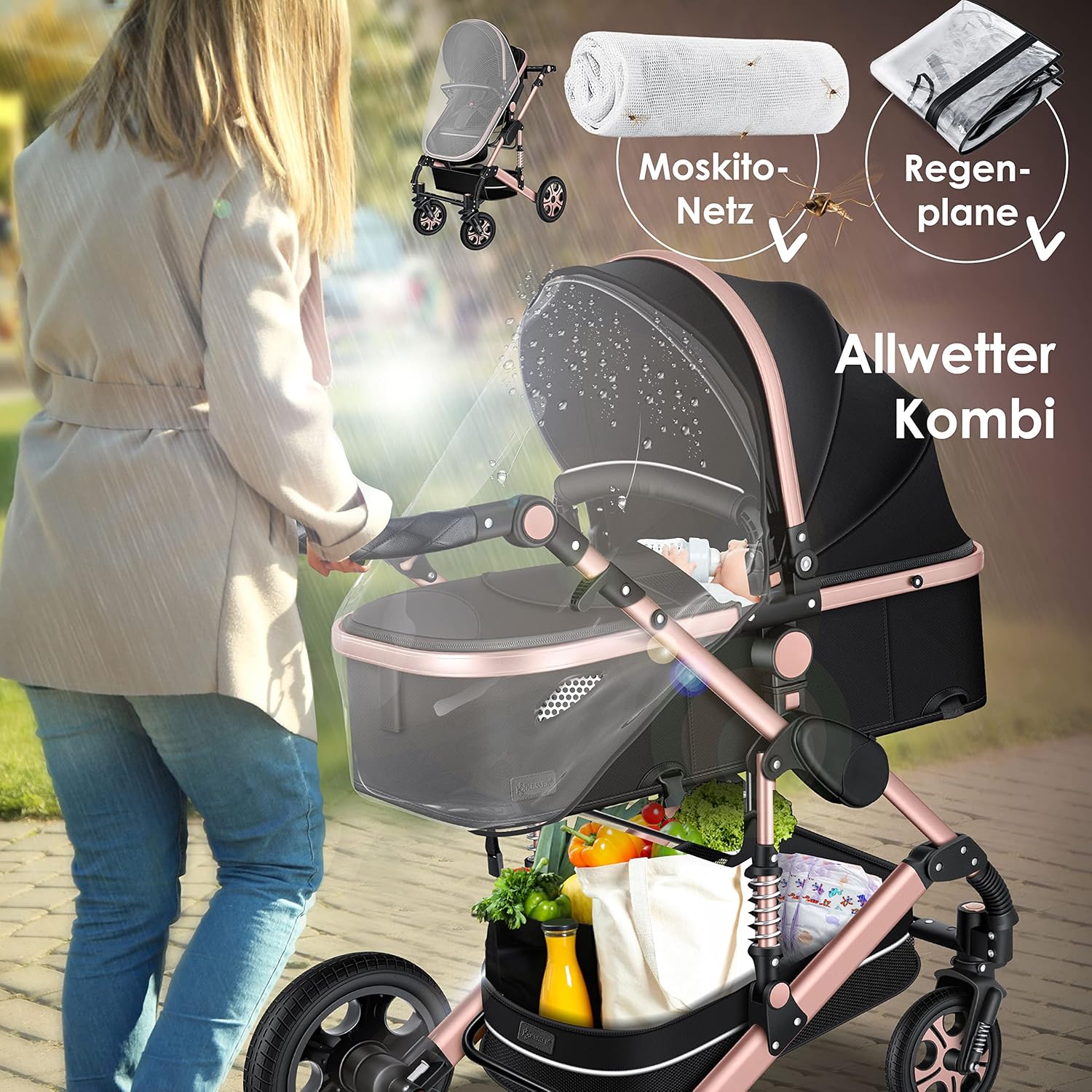 KESSER® Loops 3 in 1 Kinderwagen – Babywanne, Buggy Sportsitz, Auto-Babyschale