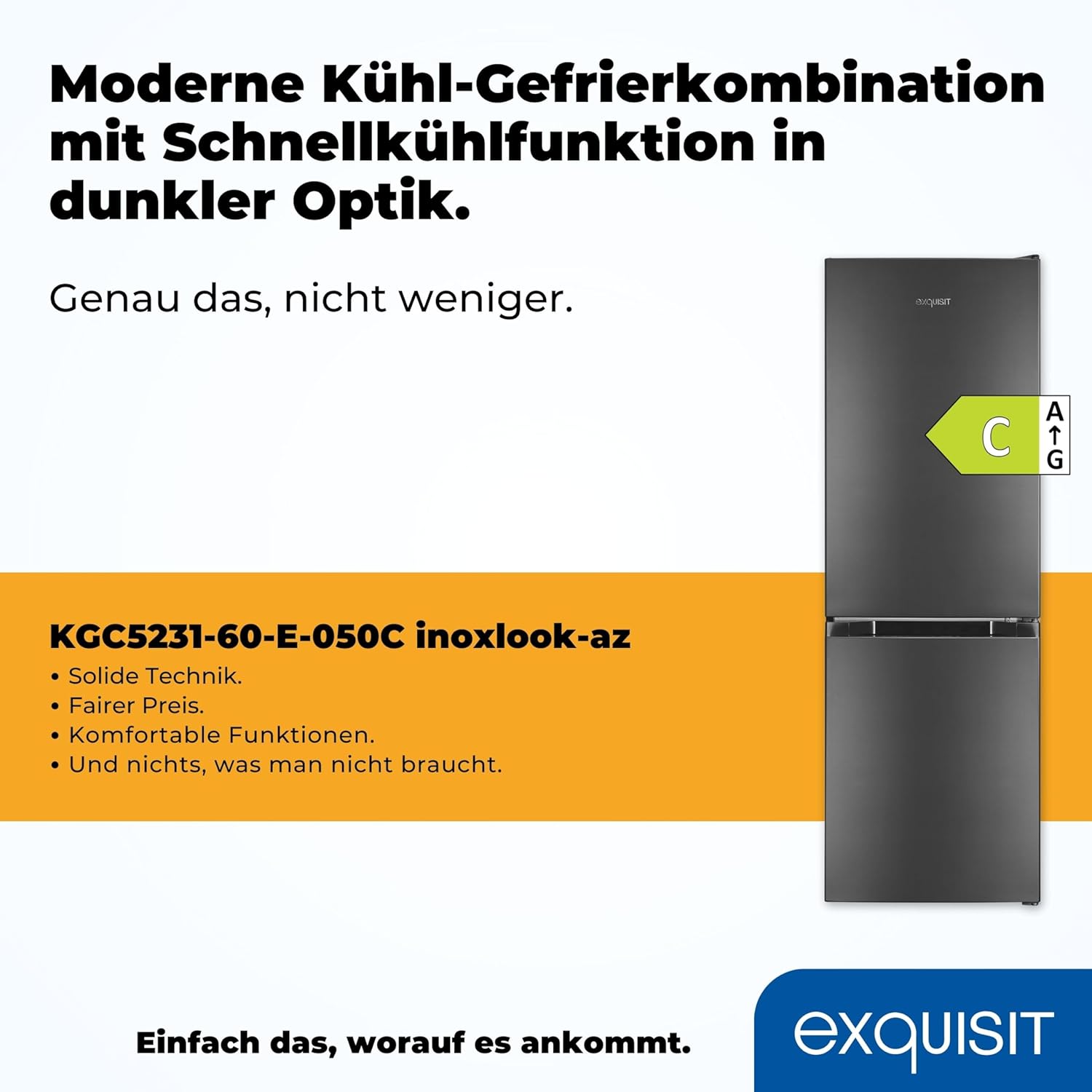 Exquisit Kühl-Gefrierkombination KGC5231-60-E-050C – 157 L, 4-Sterne-Gefrierfach, Alarm-Funktion