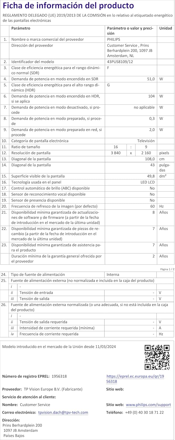 Philips Ambilight 43PUS8109 – 43 Zoll 4K LED Smart TV mit Titan OS & Dolby Atmos