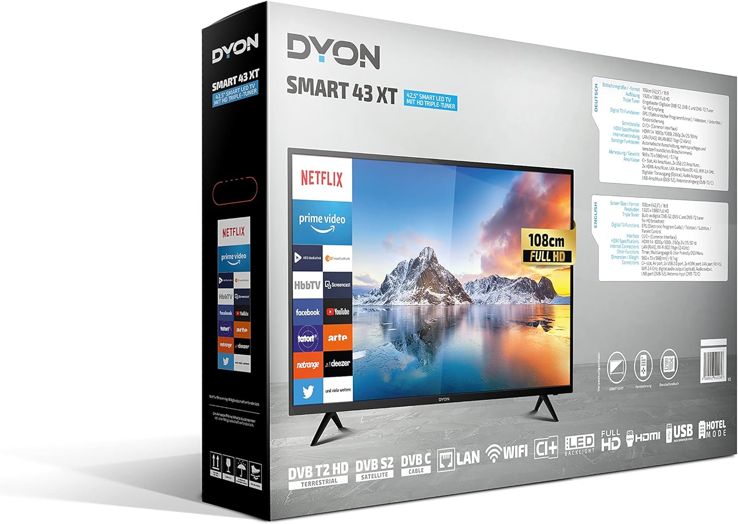 DYON Smart 43 VX – 43 Zoll Full HD Smart TV mit Triple Tuner, App Store & Streaming-Diensten
