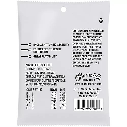 Martin MA530 SP Phosphor Bronze Extra-Light Authentic Acoustic Guitar Strings