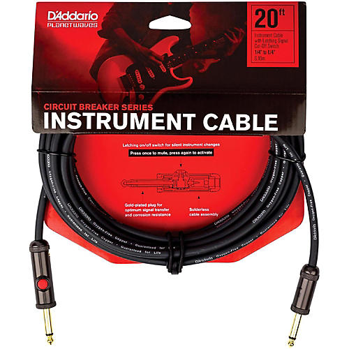 D'Addario Circuit Breaker Instrument Cable With Latching Cut-Off Switch, Straight Plug 15 ft. Black