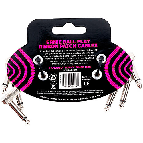 Ernie Ball Flat Ribbon 3-Pack Patch Cables 6 in. Red