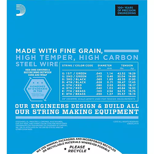 D'Addario EXL170-8 Nickel Wound Electric Bass Strings 8-String Soft/Long