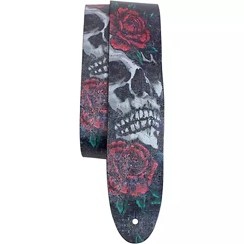 Perri's Printed Skull and Rose Leather Guitar Strap Black 2.5 in.