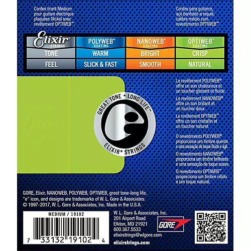 Elixir Electric Guitar Strings With OPTIWEB Coating, Medium (.011-.049)