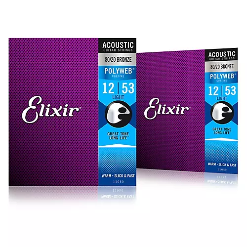 Elixir 80/20 Bronze Acoustic Guitar Strings with POLYWEB Coating, Light (.012-.053) 2-Pack