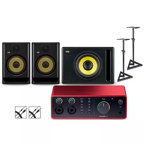 Focusrite 4i4 Gen4 with KRK ROKIT G5 Studio Monitor Pair & S10 Subwoofer (Stands & Cables Included) ROKIT 8