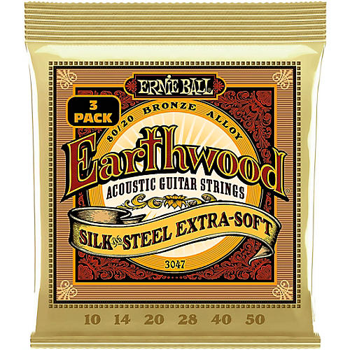 Ernie Ball Earthwood Silk and Steel Extra Soft 80/20 Bronze Acoustic Guitar Strings 3 Pack 10 - 50