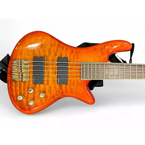 Used Schecter Guitar Research Stiletto Elite 5 String Quilted Orange Electric Bass Guitar Quilted Orange