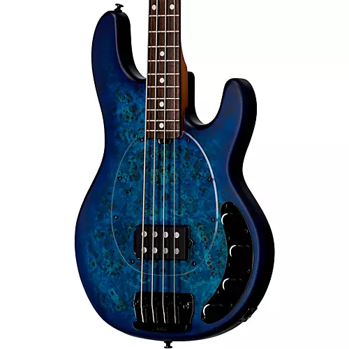 Sterling by Music Man StingRay Ray34 Burl Top Rosewood Fingerboard Electric Bass Neptune Blue Satin