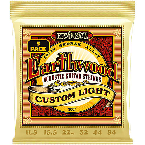 Ernie Ball Earthwood Custom Light 80/20 Bronze Acoustic Guitar Strings 3 Pack 11.5 - 54