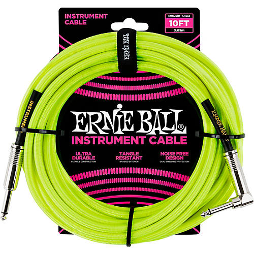 Ernie Ball 10' Straight to Angle Braided Instrument Cable Neon Pink