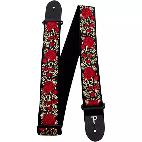 Perri's Premium Jaquard Weaved on Webbing Backing Guitar Strap Red Metallic Rose 2 in.