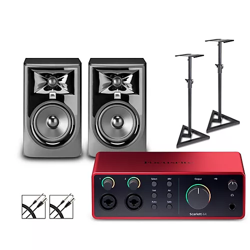 Focusrite Scarlett 4i4 Gen 4 With JBL 3 Series Studio Monitor Pair Bundle (Stands & Cables Included) 305MKII