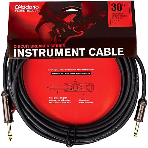 D'Addario Circuit Breaker Instrument Cable With Latching Cut-Off Switch, Straight Plug 15 ft. Black