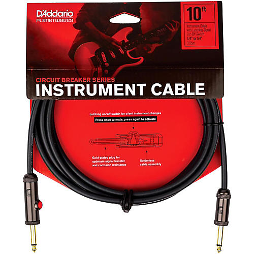 D'Addario Circuit Breaker Instrument Cable With Latching Cut-Off Switch, Straight Plug 15 ft. Black