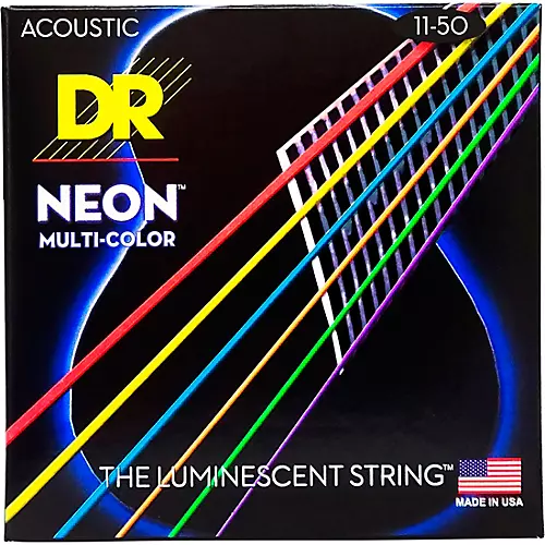DR Strings Hi-Def NEON Multi-Color Coated Medium-Lite Acoustic Guitar Strings