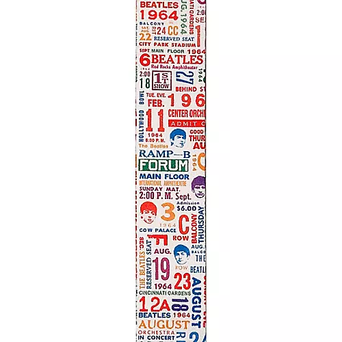 D'Addario 1964 US Tour Ticket Stubs Beatles Guitar Strap Black