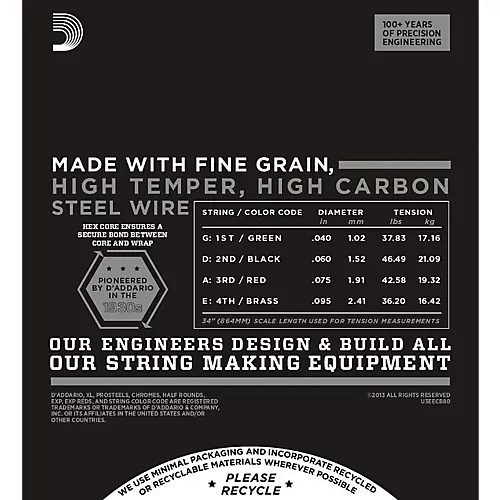 D'Addario ECB80 XL Chromes Flat Wound Bass Strings